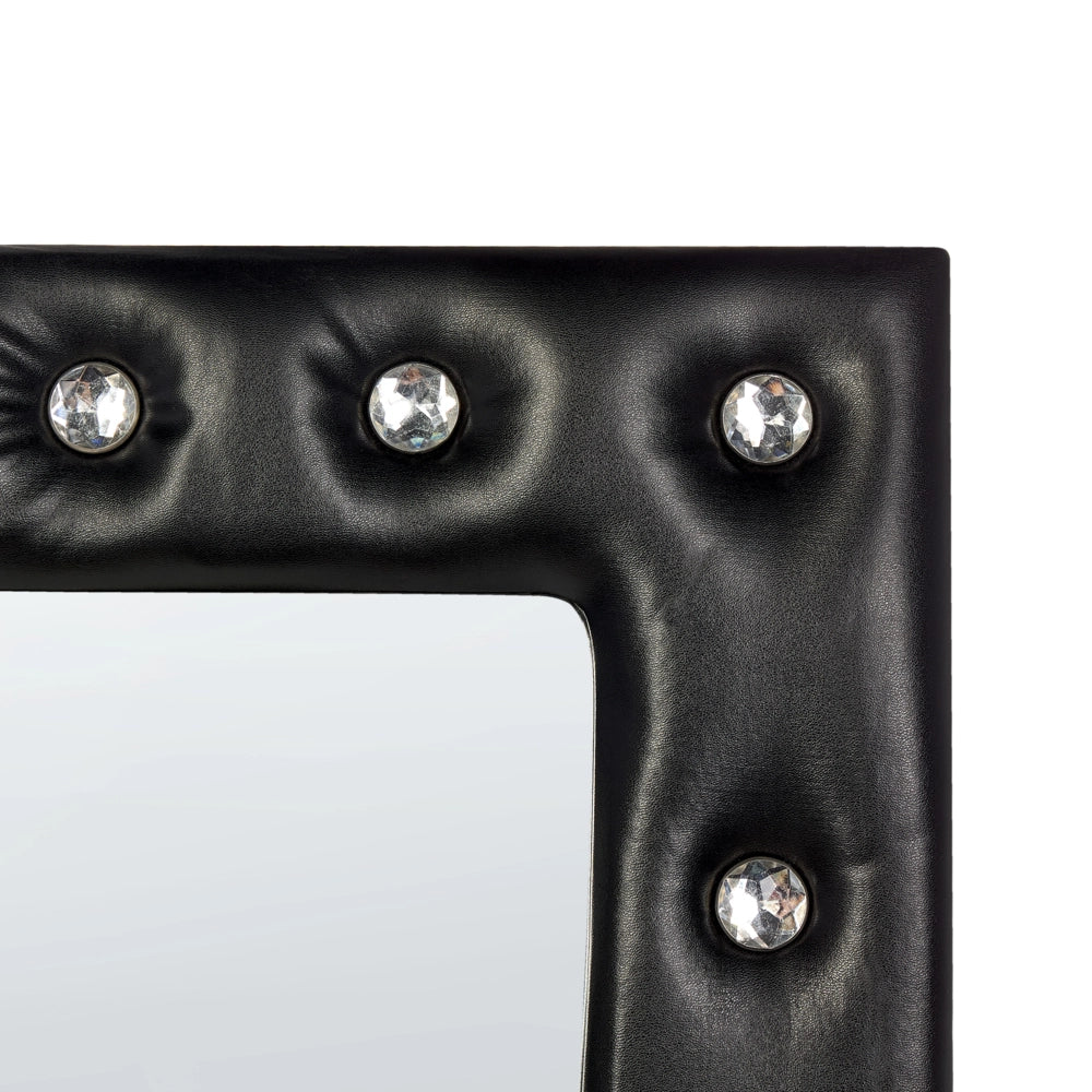 Specchio da pavimento in pelle sintetica nera 50 x 150 cm cornice decorativa strass con supporto glamour da appendere per armadio camera da letto soggiorno