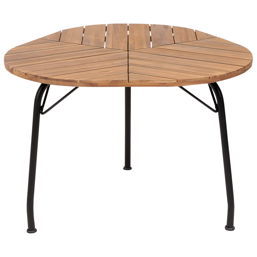 Tavolo da pranzo da giardino in legno chiaro di acacia piano rotondo 120 cm design a doghe per interni esterni