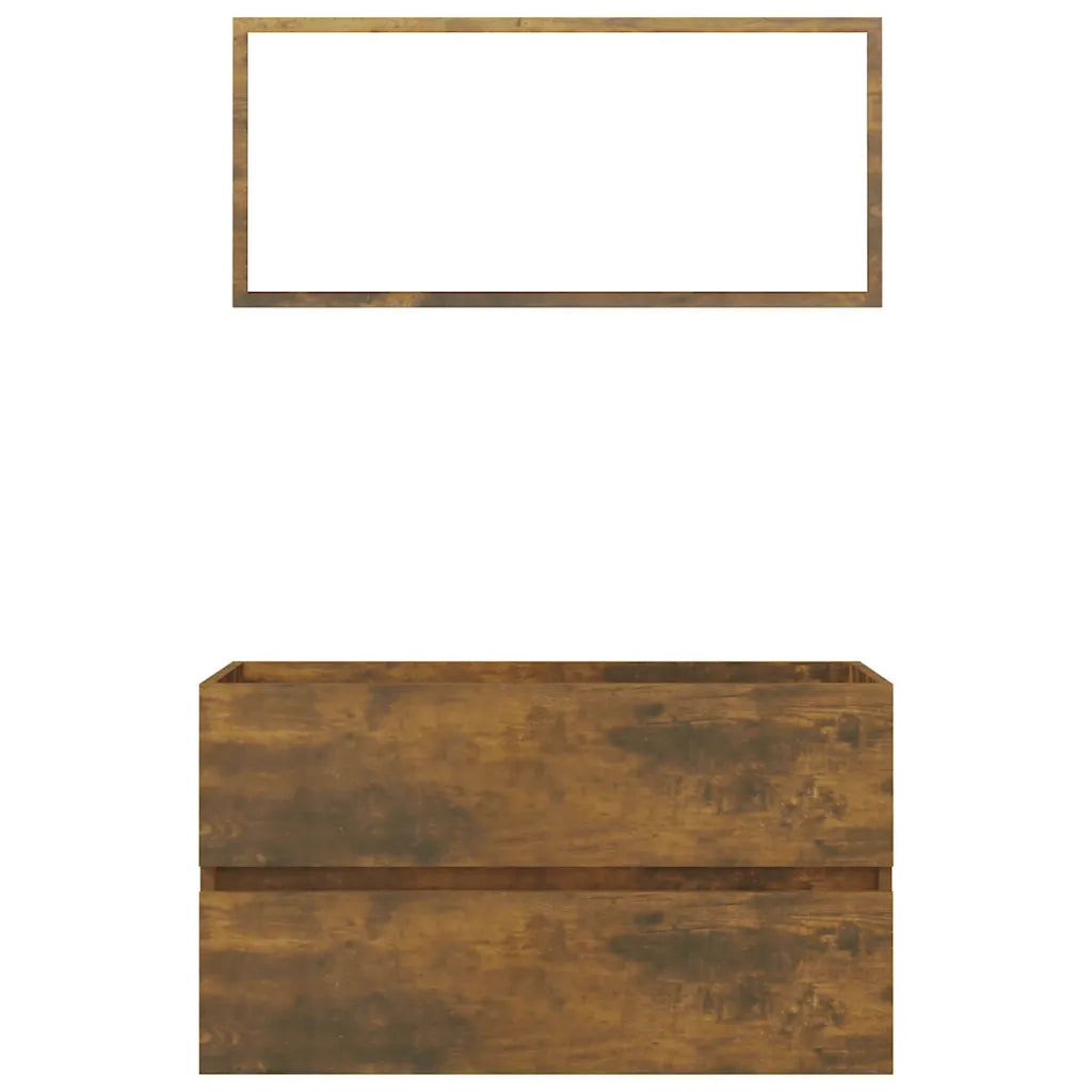 Set Mobili da Bagno 2 pz Rovere Fumo in Legno Multistrato 815738