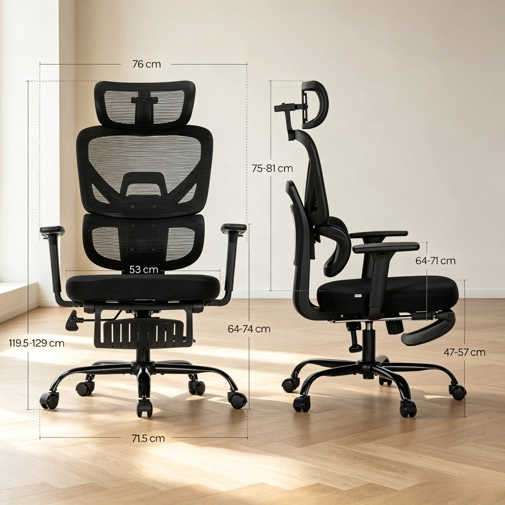 Sedia da ufficio ergonomica girevole con schienale regolabile poggiapiedi pieghevole e braccioli 3D in rete nera