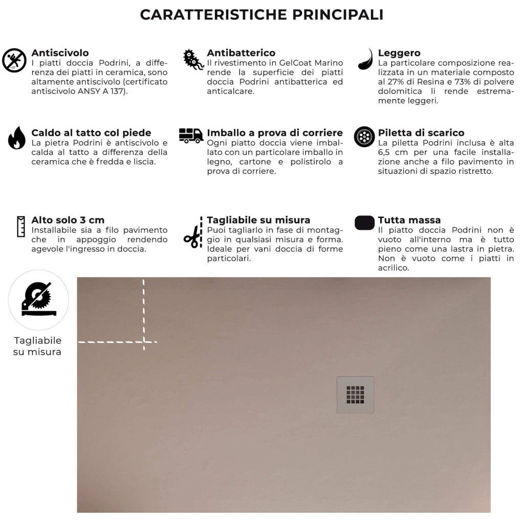 Piatto Doccia in Pietra 75x130 cm Bonussi Ardesia Everest Sabbia