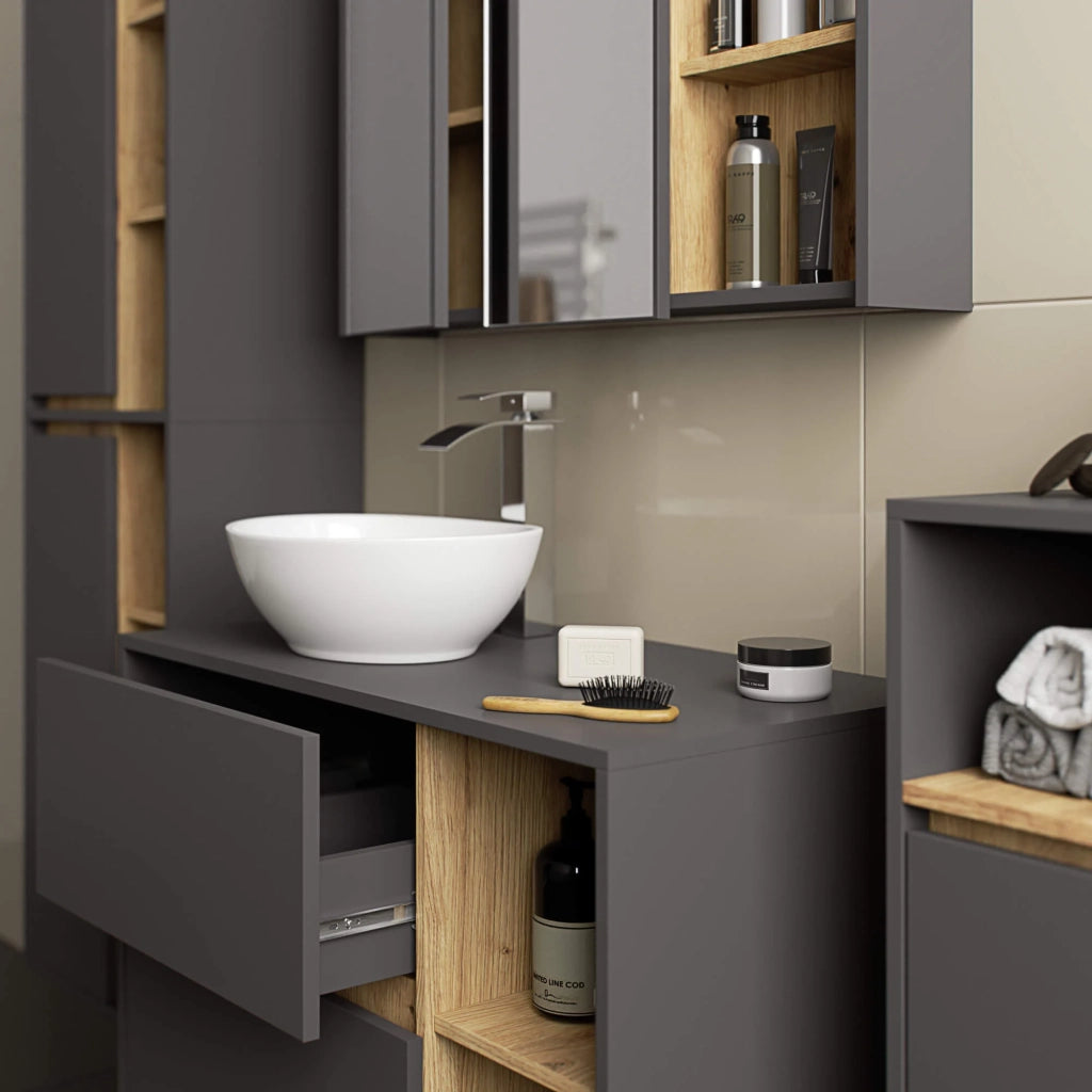 Colonna bagno sospesa VAMI Grigio Grafite, Rovere Artisan 50 cm 2 ante 50x30x170 cm