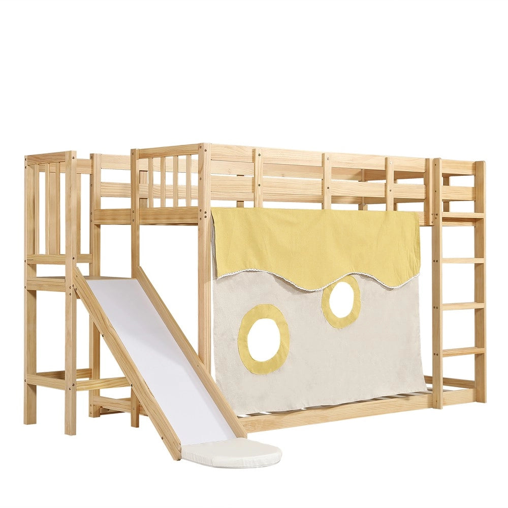 Letto a Castello in Legno di Pino con Scivolo e Baldacchino ¨C MINIMAL ¨C Naturale 90x200