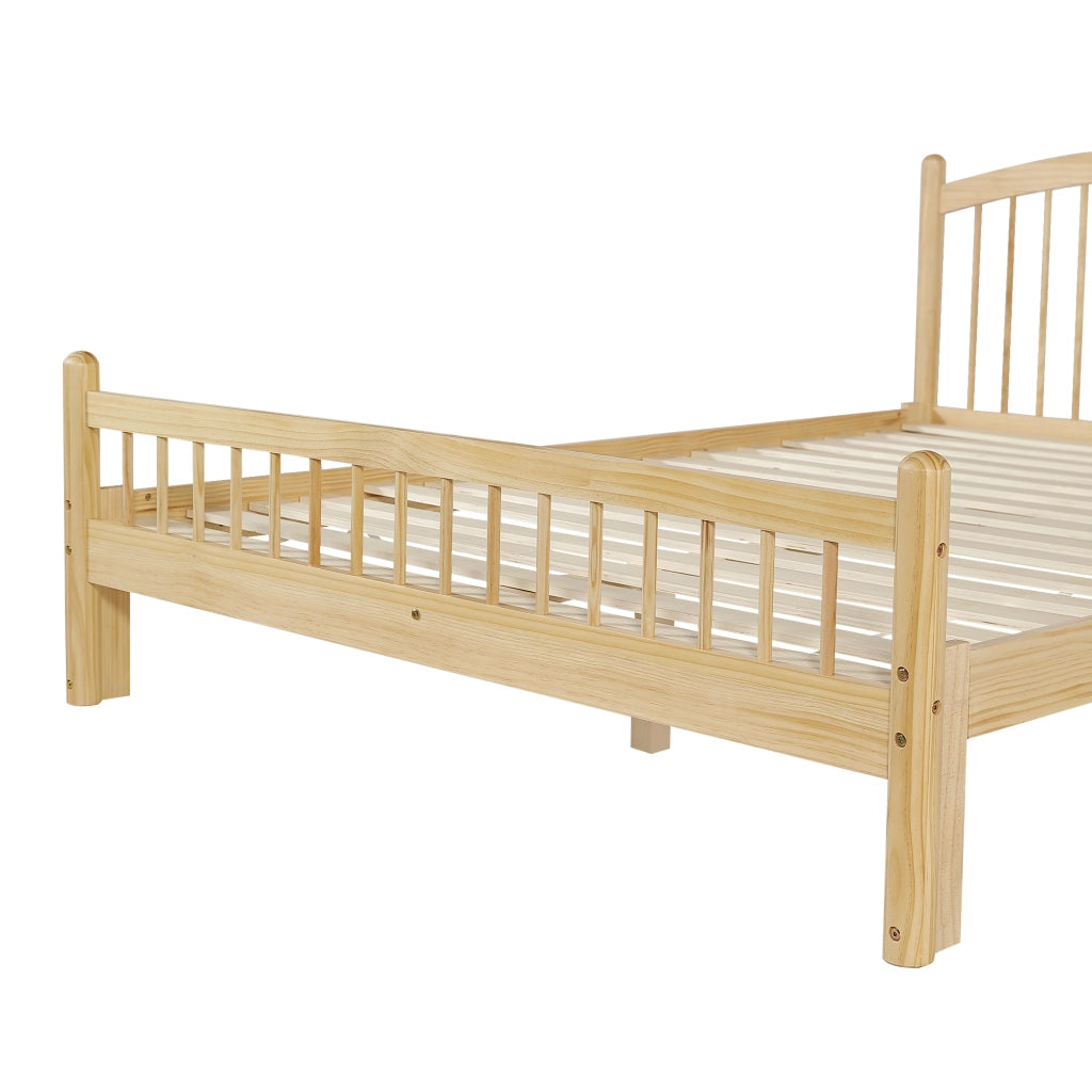 Letto singolo 140 × 200 cm con struttura in legno massiccio, testiera a griglia, senza materasso, beige naturale