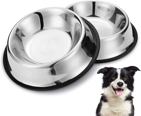 Doppia ciotola per cani in acciaio inossidabile con fondo antiscivolo, ciotola per cani in acciaio inossidabile con fondo in gomma antiscivolo per cani di taglia media/grande 22,5 cm