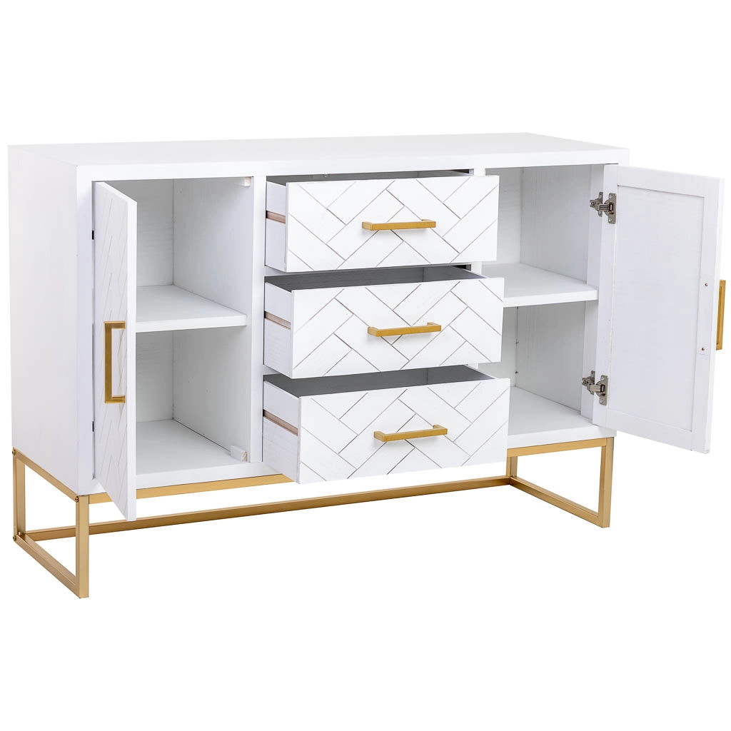Credenza con 3 cassetti e 2 ante in legno e metallo 120x40,5x81h cm