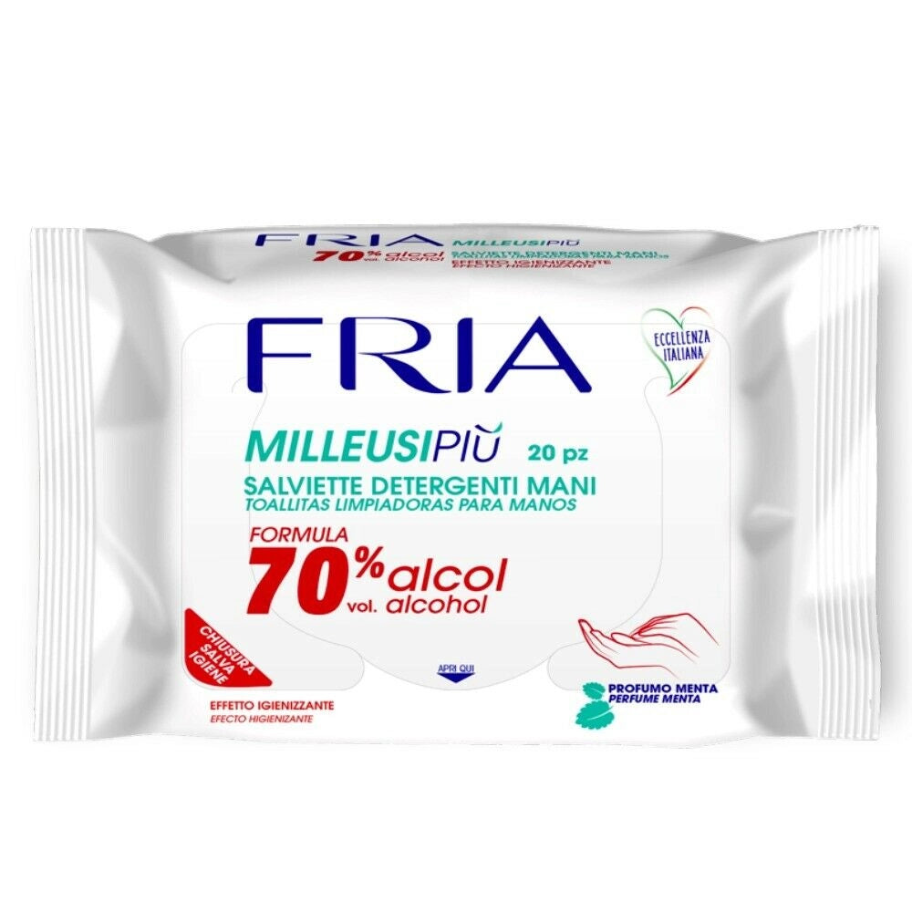 FRIA SALVIETTE MILLEUSI IGIENIZZANTI CON 70% ALCOOL IN FORMATO DA 20 PEZZI