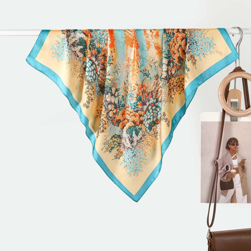 Elegante sciarpa/foulard da collo in seta con stampa floreale per donna, sciarpa piccola, raffinata e versatile, sciarpa quadrata di lusso discreto da 72 cm.