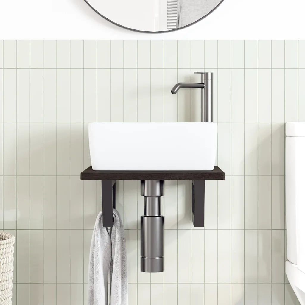 Ripiano a Parete per Lavabo in Acciaio e Massello di Rovere