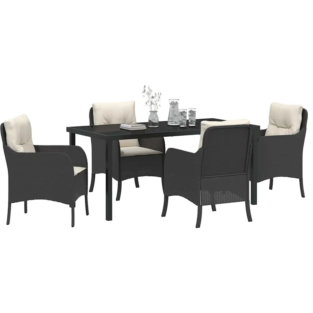 Set da Pranzo per Giardino con cuscino 5 pcs Nero polyrattan