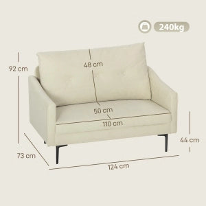 DIVANO 2 posti 124x73x92 cm Bianco crema Metallo