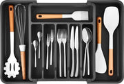 Sostegno per utensili da cucina estensibile - cassetta per posate regolabile - compatta - per cassetti - plastica - cucchiai