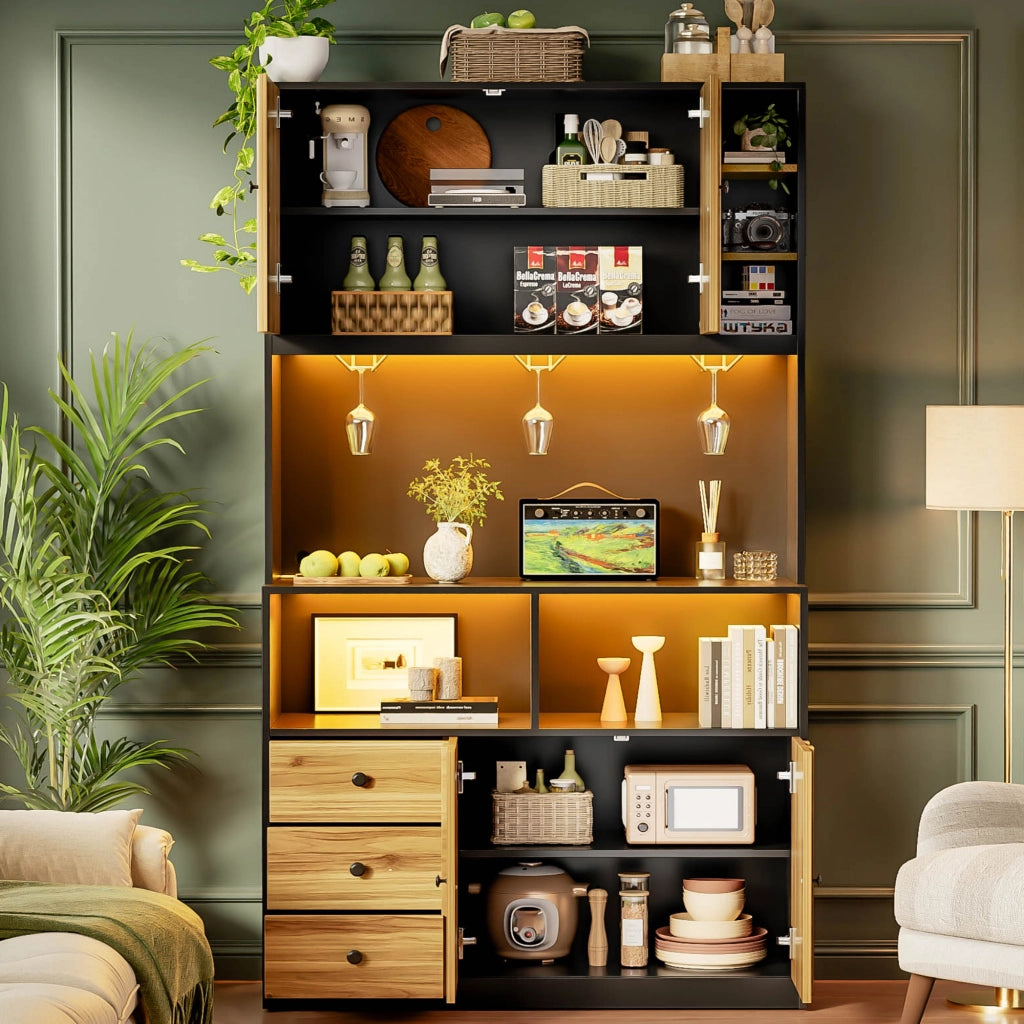 Credenza da cucina con ripiano regolabile e LED - per cucina - in MDF - 100×40×180 cm - nero