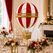 Mongolfiera Decorativa h 55 cm Metallo Rossa e Dorata da Appendere o Appoggiare