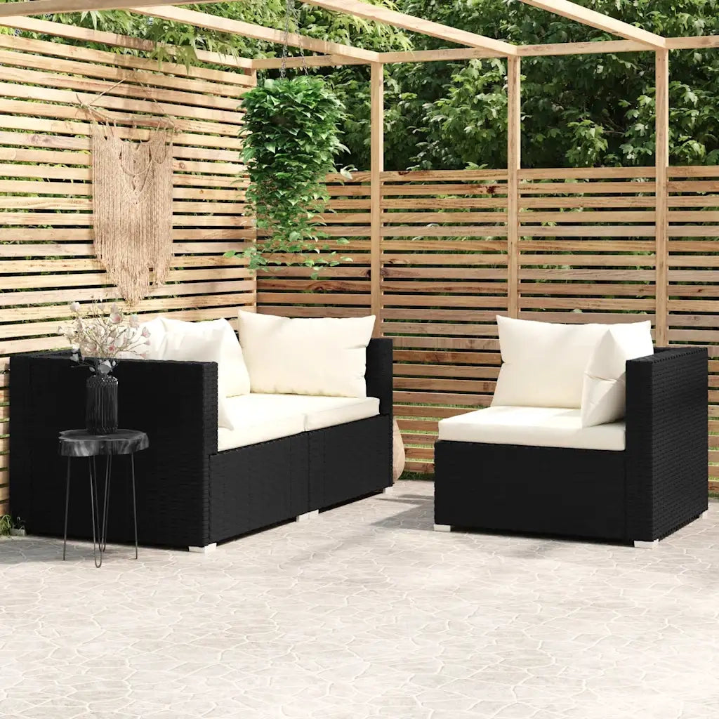 Salotto da Giardino-Set Divani da Giardino 3 pz con Cuscini in Polyrattan Nero 839653