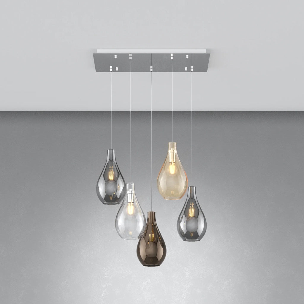 Lampadario Contemporaneo Drop 2.0 Metallo Cromo Vetro Multicolor 5 Luci E27