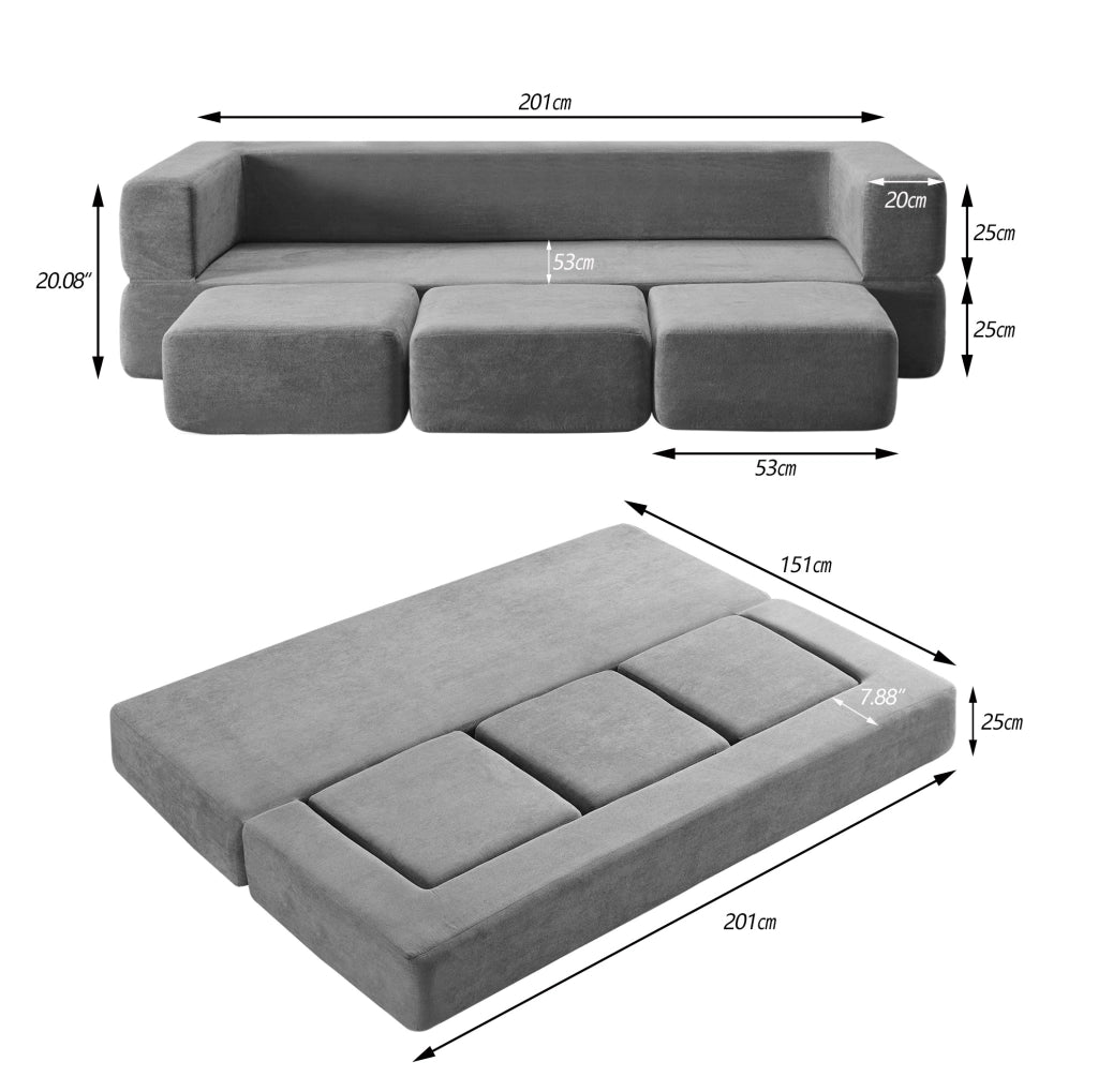 Divano letto da pavimento modulare in ciniglia grigio HOMVRA