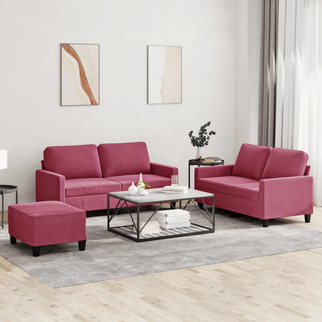Set di Divani 3 pz con Cuscini Rosso Vino in Vellutocod mxl 83254