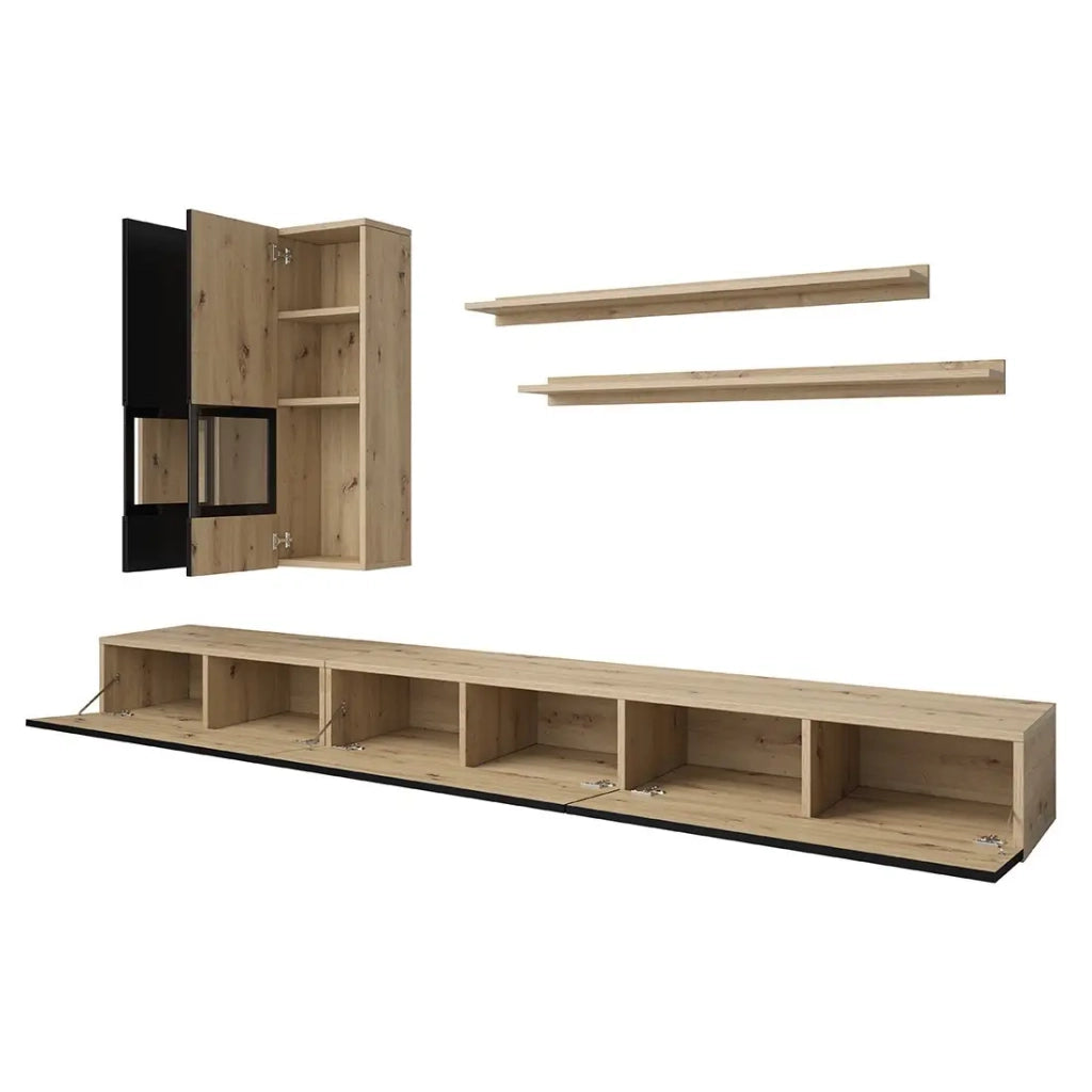 Set di mobili da salotto RAMOS – Rovere e nero opaco super – Design contemporaneo senza LED