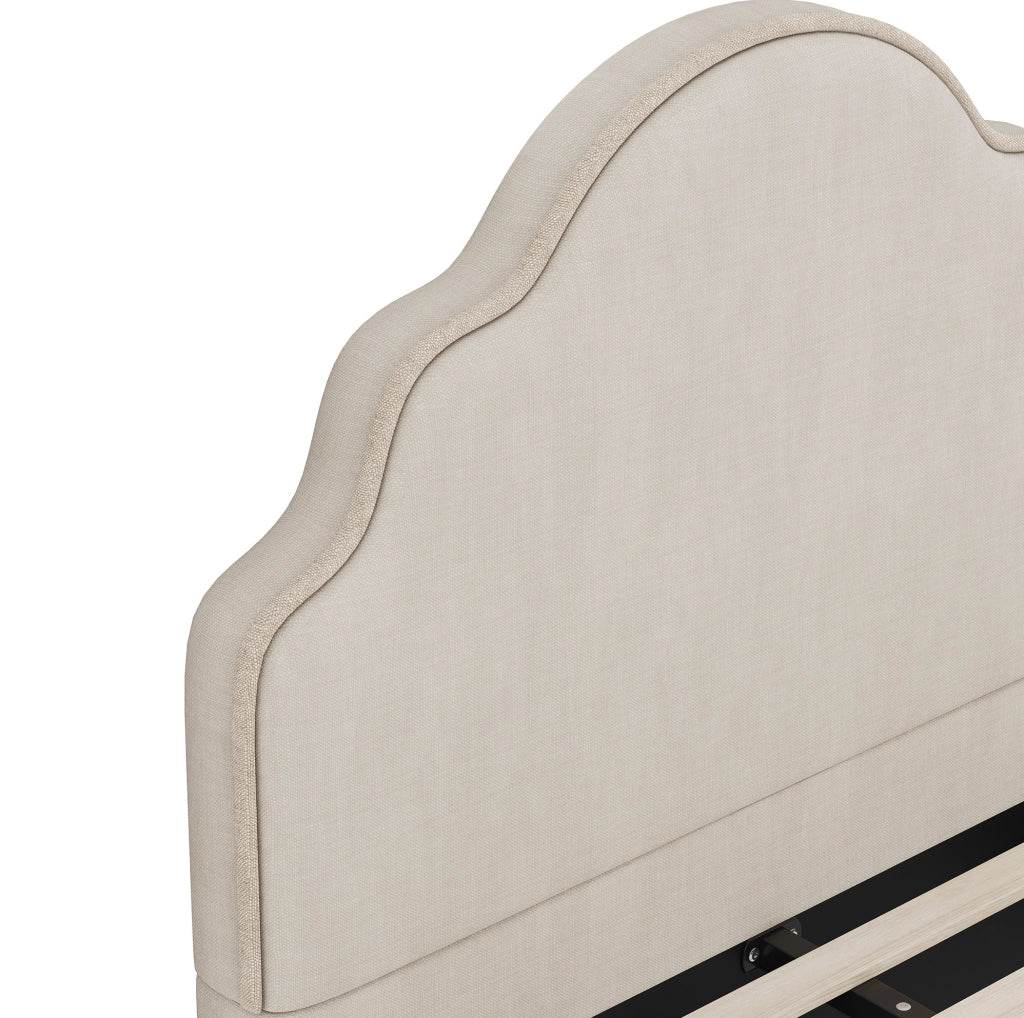 Letto singolo imbottito 90x200 cm con testiera arrotondata; beige; in lino