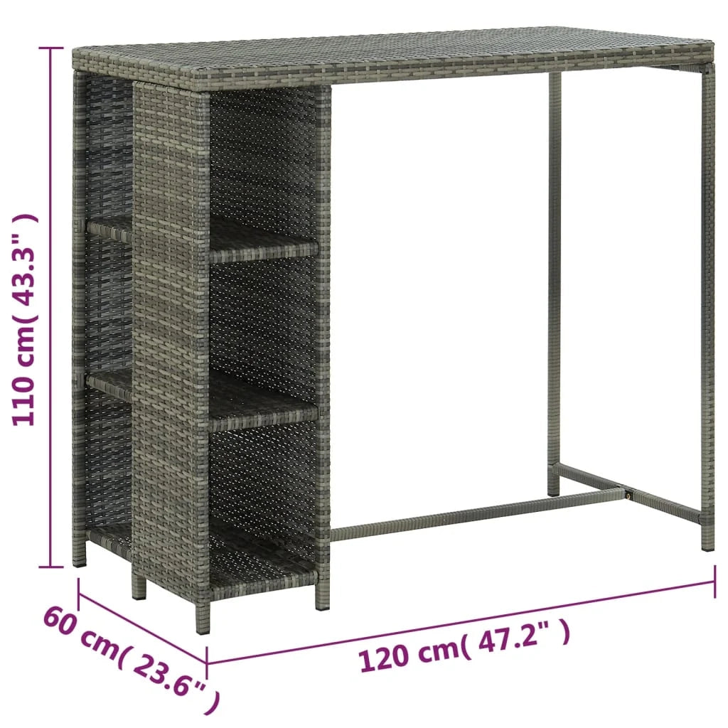 Set da bar da giardino 5 pezzi e cuscini in resina intrecciata grigia 02_0014502