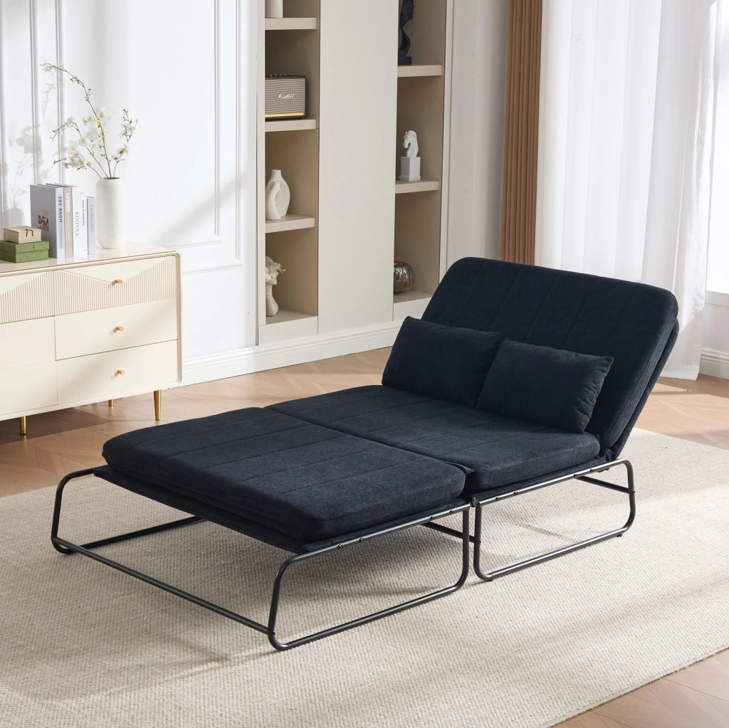 Divano letto a 2 posti convertibile in chenille nero con struttura in metallo; 104x85x92 cm