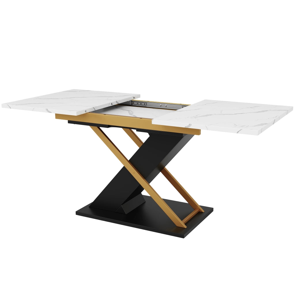 Tavolo da pranzo allungabile in MDF effetto marmo con guide in metallo per cucina e soggiorno nero 120 × 80 × 75,4 cm