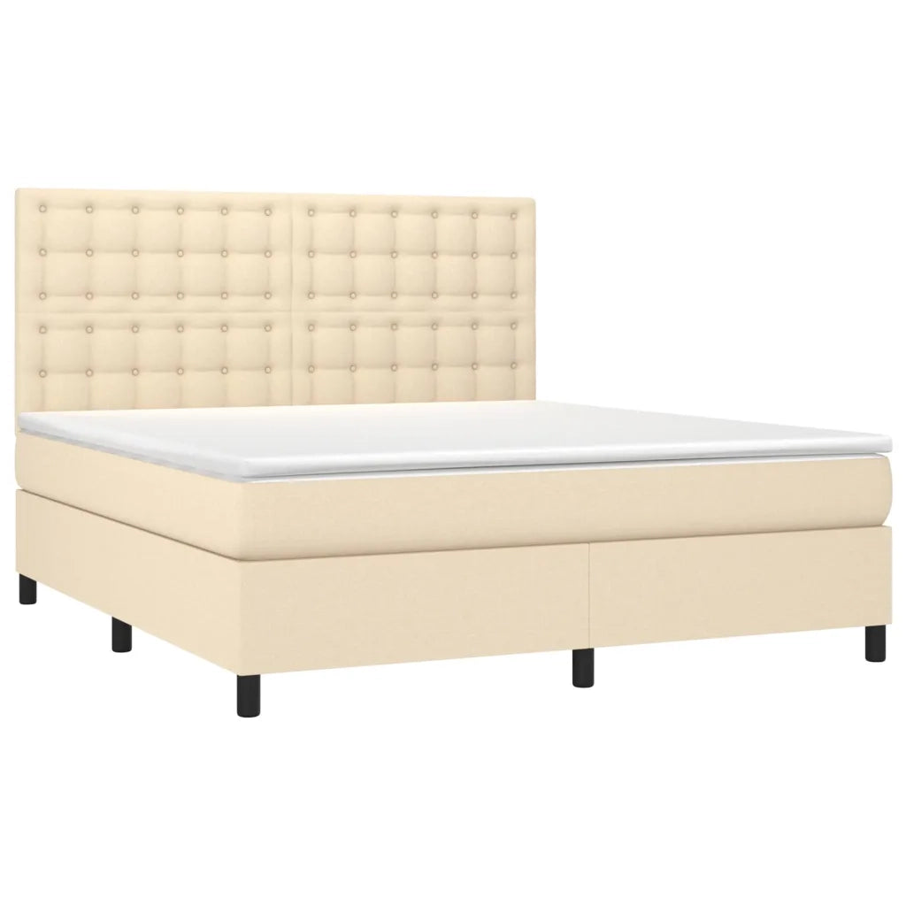 Letto a Molle con Materasso e LED Crema 160x200 cm in Tessuto