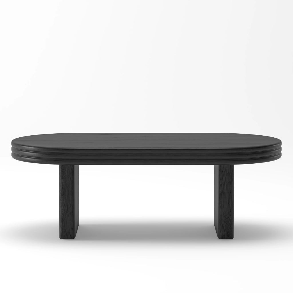 OKWISH Tavolino da Caffè Ovale con Piano Elegante, per Soggiorno o Ufficio, MDF con Impiallacciatura in Legno, Nero, 120 × 60 × 41.5 cm