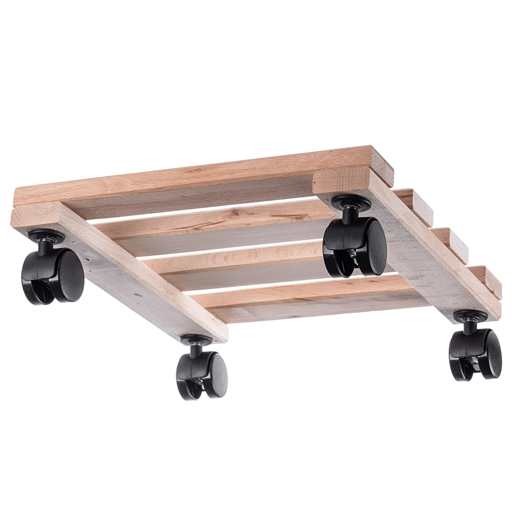Supporto per vaso da fiori KADAX, fioriera in legno su ruote, piattaforma quadrata 30 cm