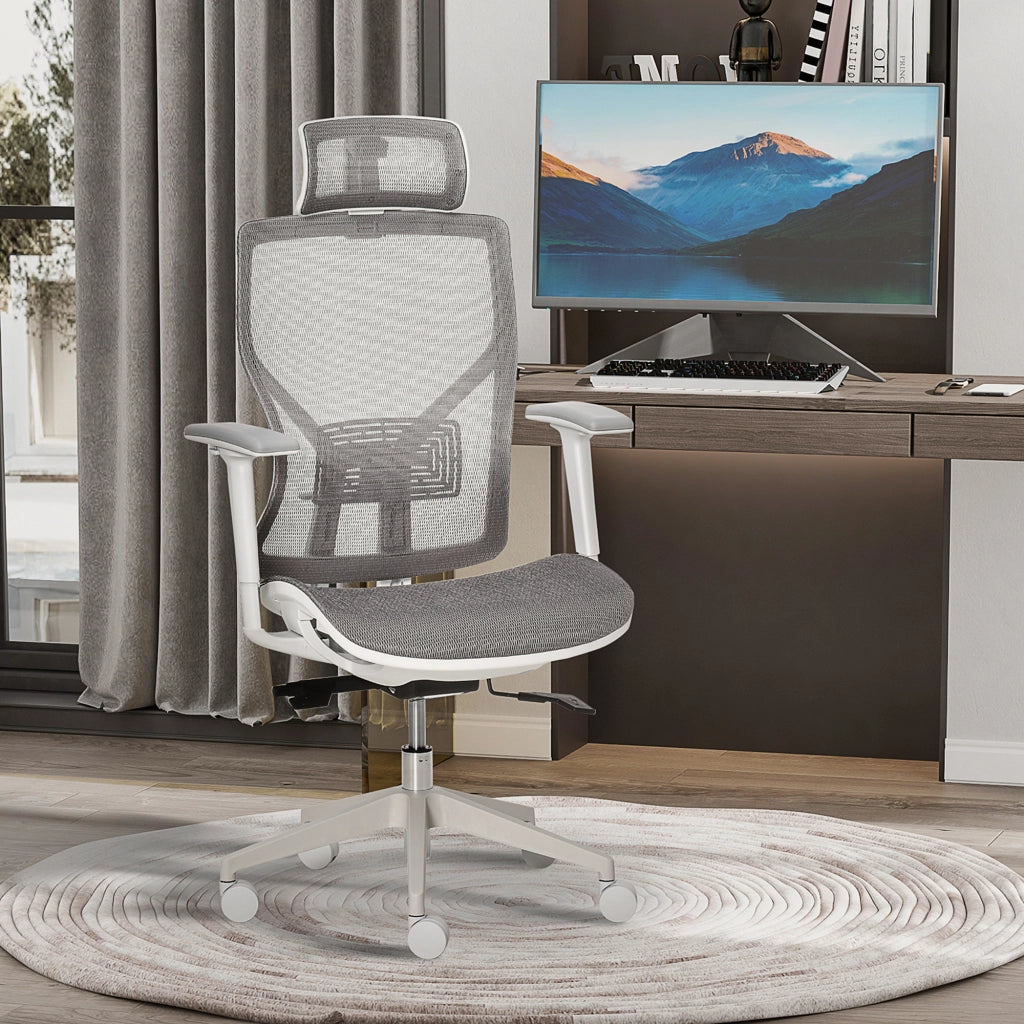 Sedia da ufficio gaming con schienale rete e braccioli 3D ¨C zephmum ¨C grigio 67x65x120-128 cm