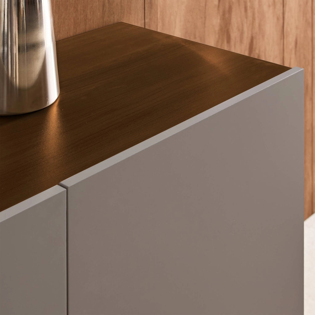 Credenza in metallo e decorazione in legno 3 ante, 150cm, grigio