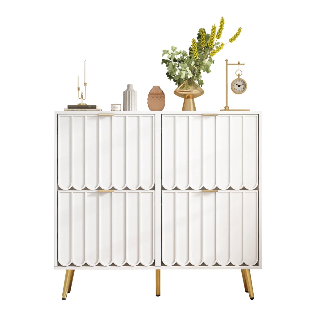 Scarpiera con 4 Ante Ribaltabili ¨C MINIMAL ¨C Bianco, Ripiani Regolabili, Salvaspazio, 100x24x91.5 cm