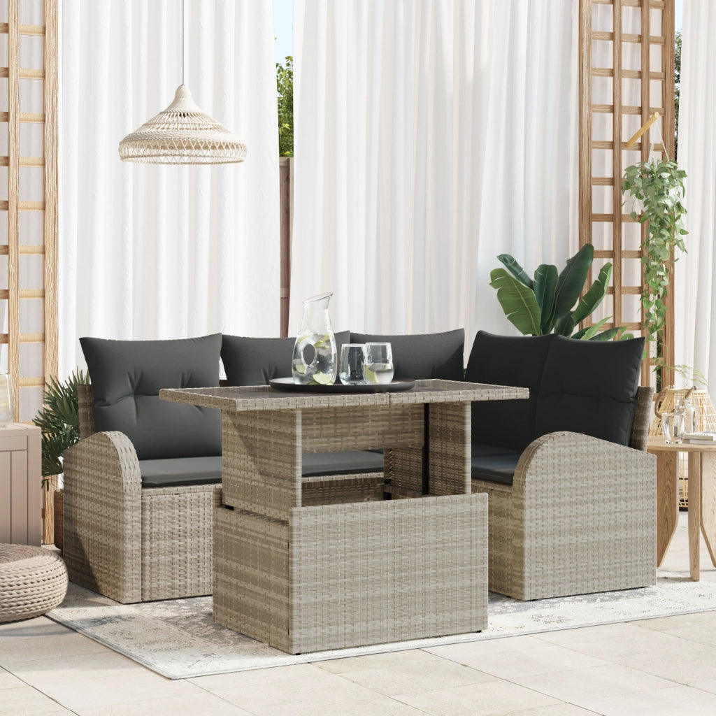 Set Divano da Giardino 5 Pezzi con Cuscini Grigio Chiaro Polyrattan