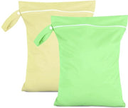 Set di due sacchetti umidi 40 x 30 cm, sacchetti impermeabili verde e giallo, borse da viaggio riutilizzabili con cerniera, sacchetti umidi piccoli per nuotare, per costume da bagno, lenzuola da spiaggia, pannolini