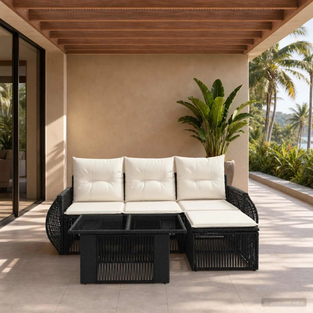 Set Divano da Giardino 5 pz Nero e Bianco Crema polyrattan 3436933