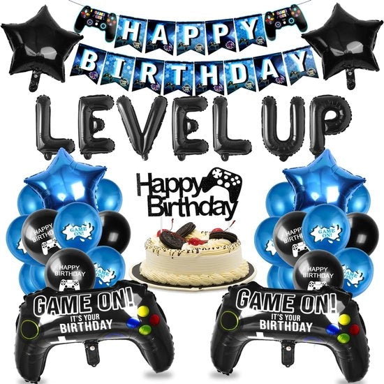 Decorazione di Festa per Bambini - Set di Decorazioni per Festa con Palloncino e Lanciatore - Blu/Nero