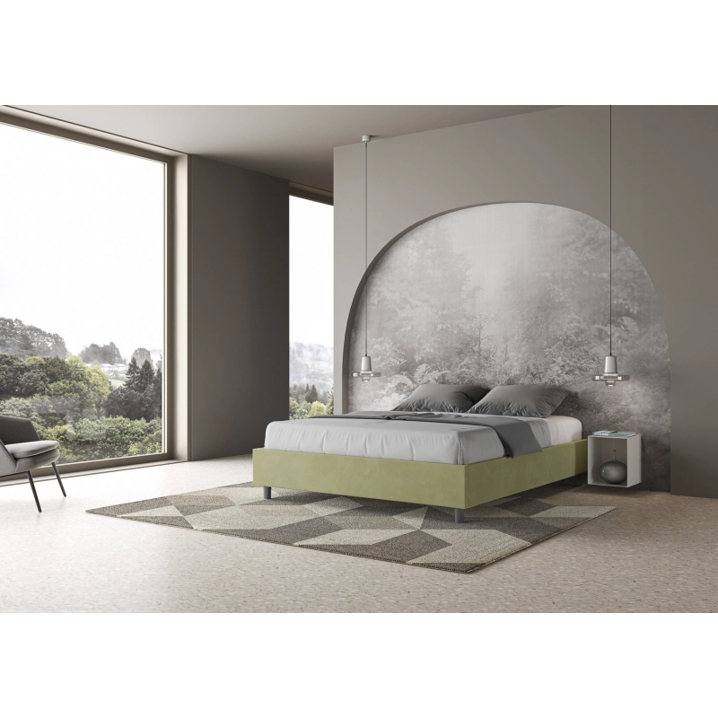 Letto Sommier imbottito Matrimoniale 160x210 cm Azelia - Con rete,Microfibra,Tè verde