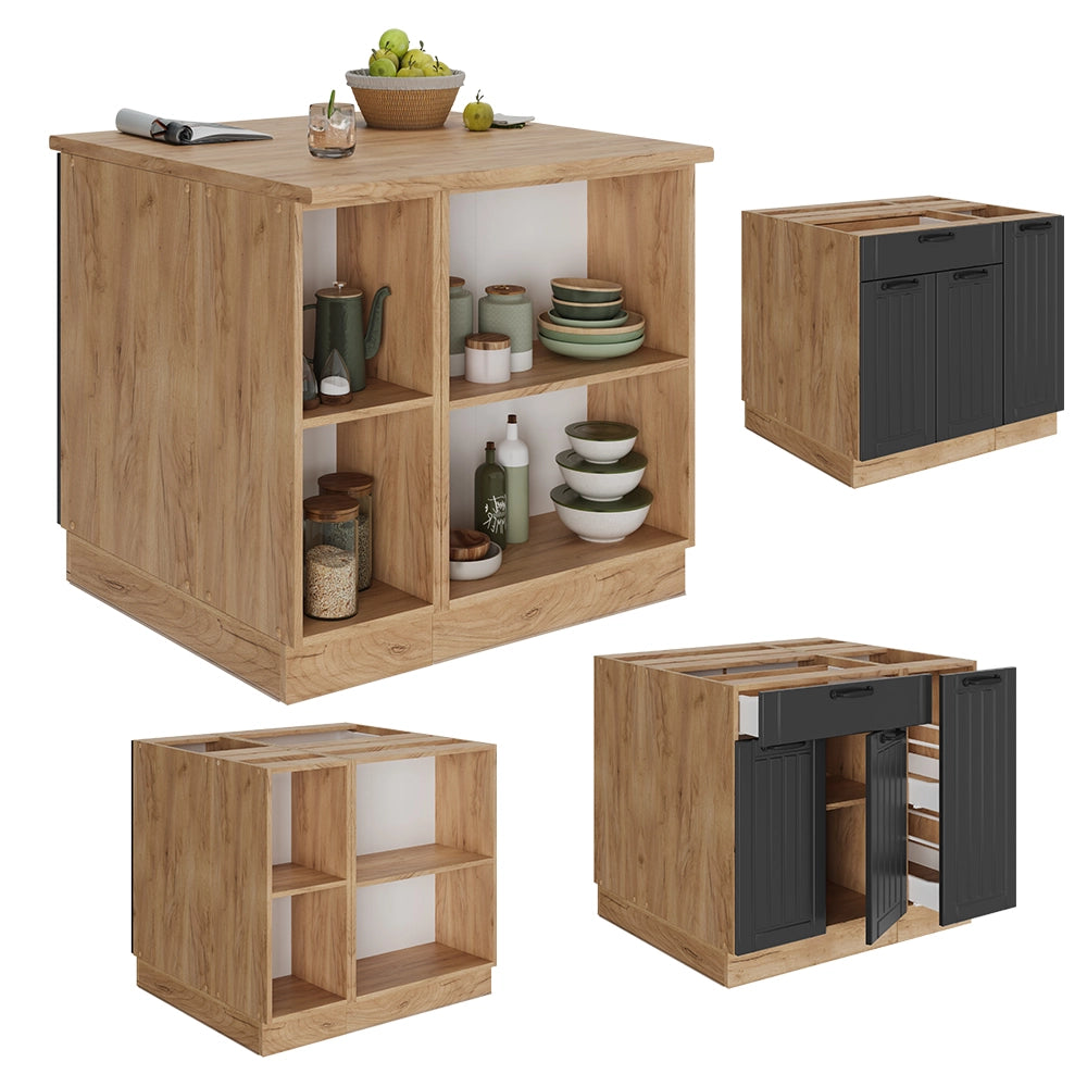 Vicco isola cucina Grigio scuro 90 cm con cassetto, senza piano di lavoro
