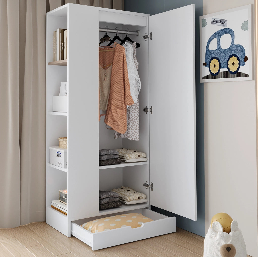 Armadio guardaroba a un'anta con ripiani regolabili 70x40x170 cm; bianco