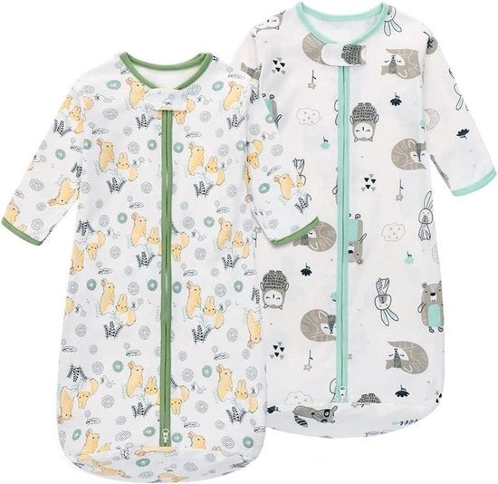 Set di 2 sacchi a pelo per bambini portatili in cotone 100% con maniche lunghe per bambini da 0 a 18 mesi - uccello coniglio S