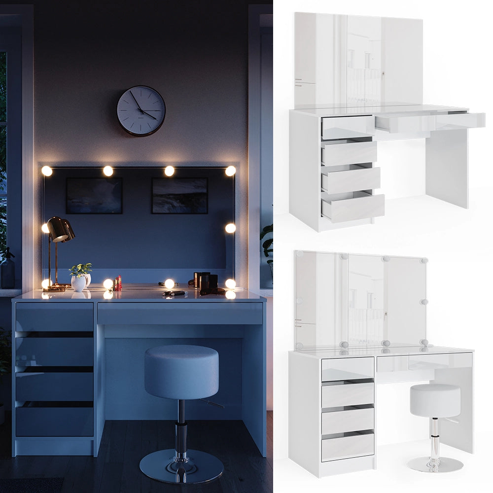 Vicco Tavolo da toeletta Bianco 120 cm con illuminazione LED e sgabello