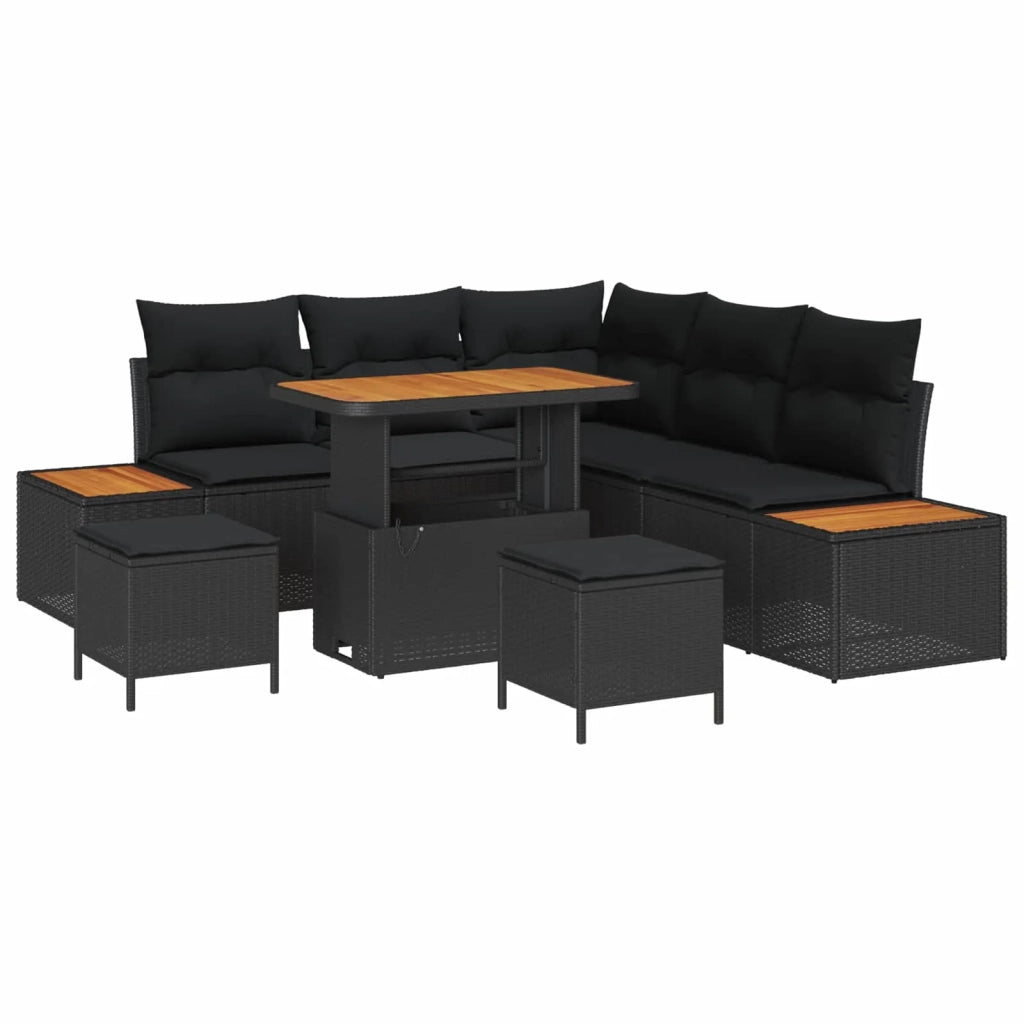 Set Divano da Giardino con cuscino 8 pcs Nero Poly Rattan
