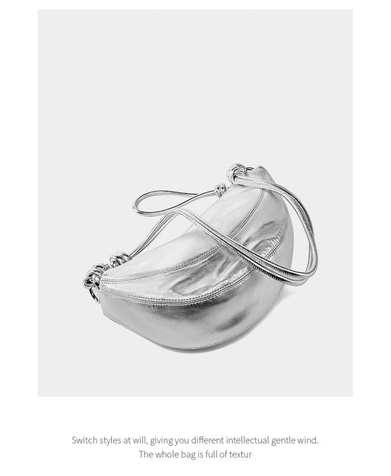 Borsa a tracolla da donna in vera pelle, graziosa borsa firmata color argento