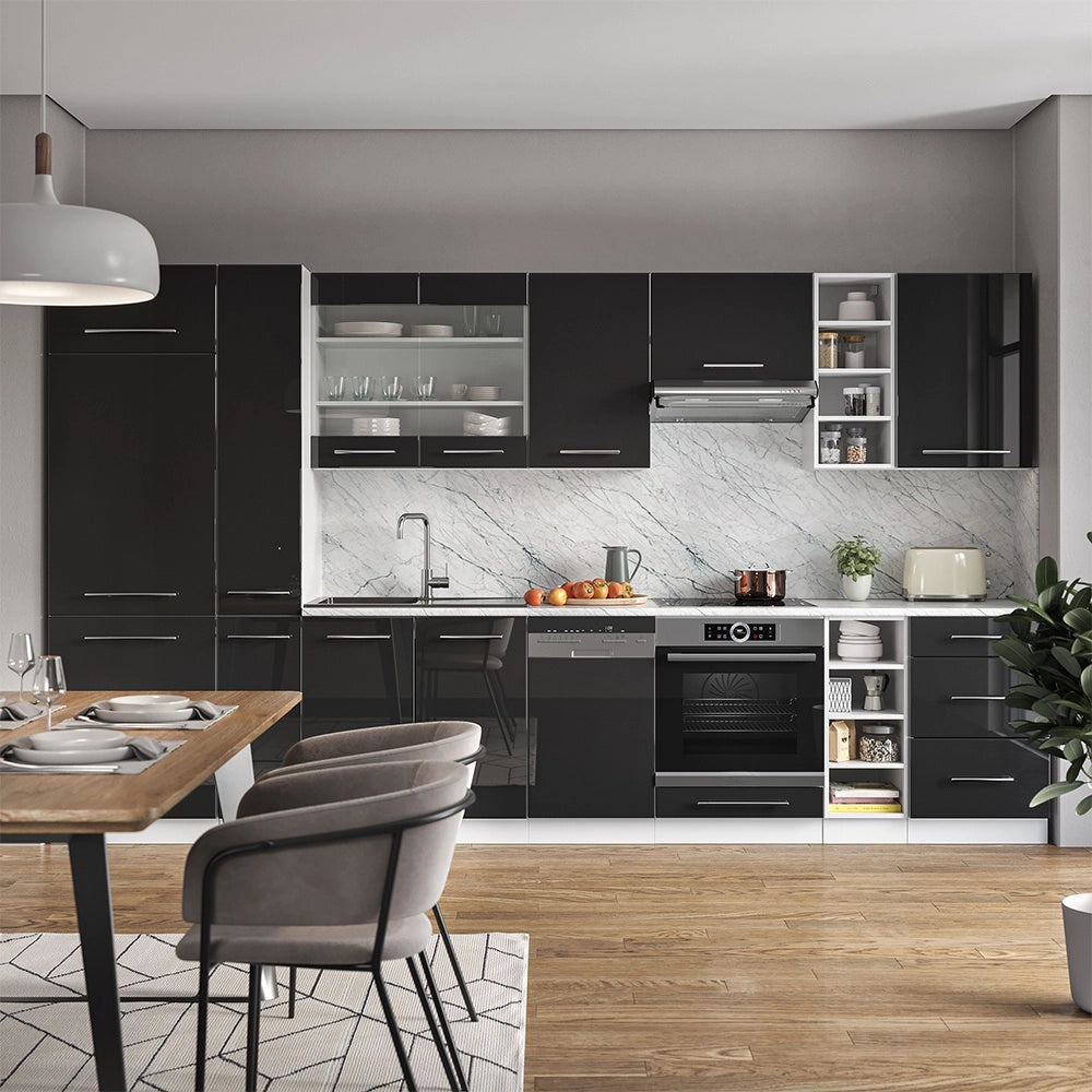 Cucina componibile Fame-Line Antracite lucido/Bianco 355 cm senza piano di lavoro Vicco