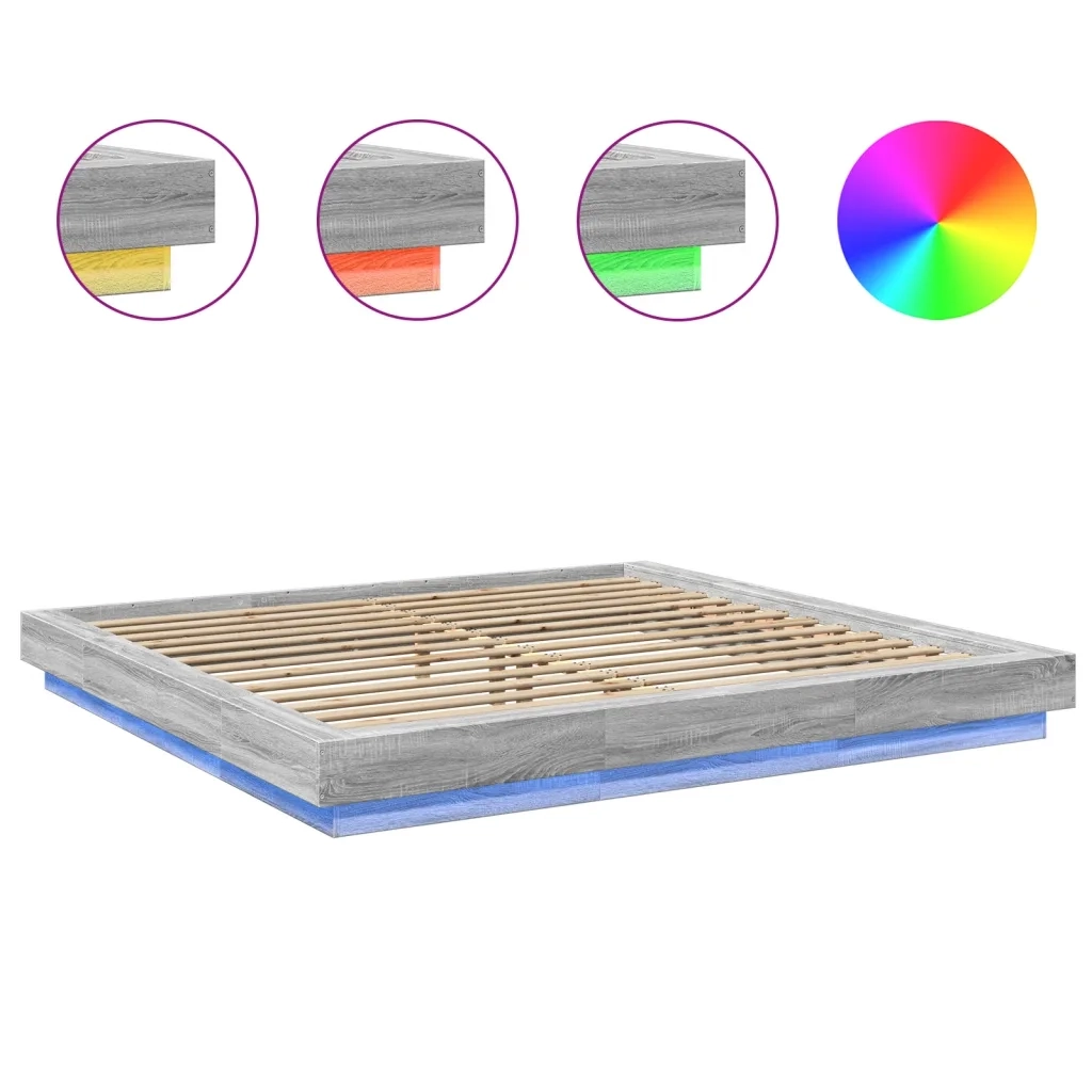 Letto matrimoniale | Letto per adulti | Giroletto Luci LED Grigio Sonoma 200x200 cm Legno Multistrato