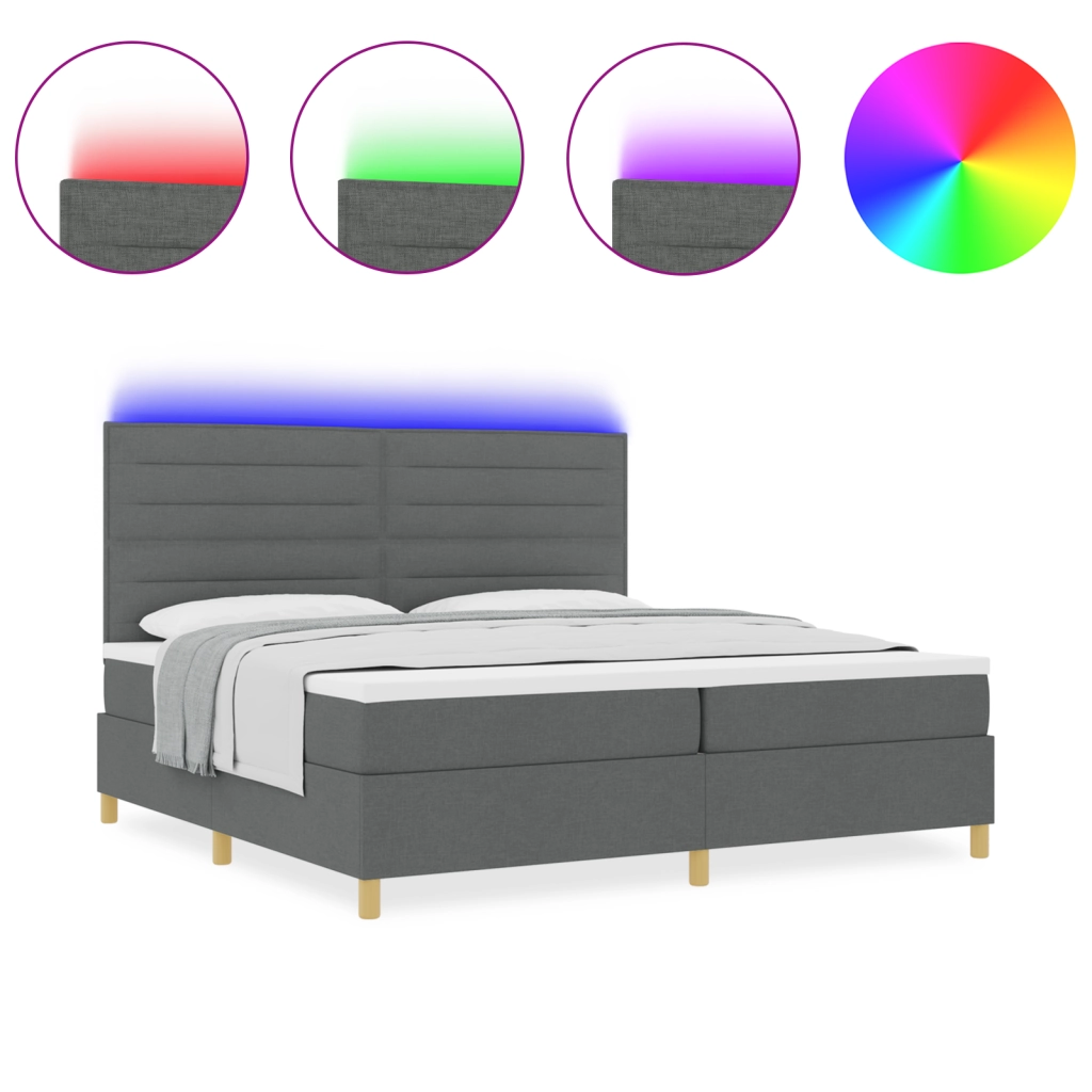 Letto Box Spring con Materasso e LED Grigio Scuro 200x200 cm Tessuto