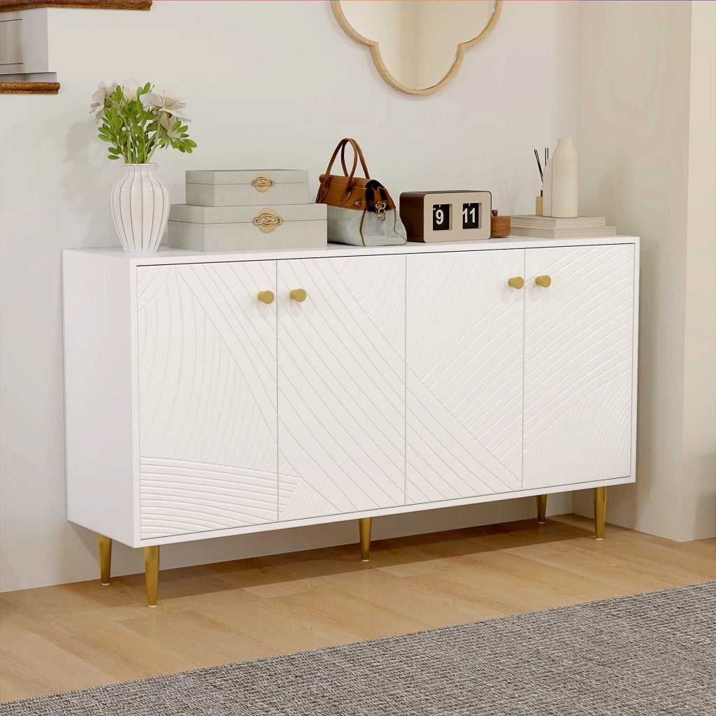 Armadio da soggiorno con ripiani regolabili e ante ¨C Zephmum ¨C Bianco 140x35x77.5 cm