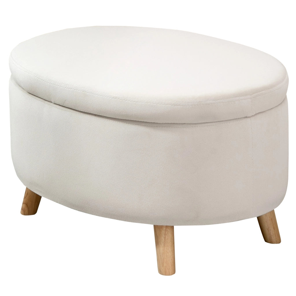 Panca imbottita con contenitore ¨C Xylo ¨C velluto beige ovale 71x51,5x42 cm