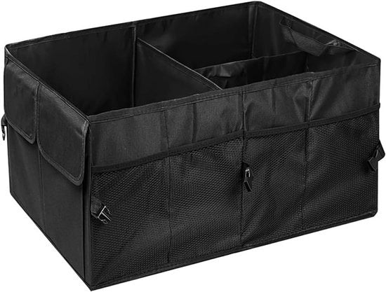 Organizzatore di cassetta portabagagli multifunzione - Scatola ripiegabile impermeabile per l'auto - 1 pezzo - Con più compartimenti - Borse di stoccaggio regolabili per l'auto - Adatto per camion, auto per camper - Nero - 56x40x26cm